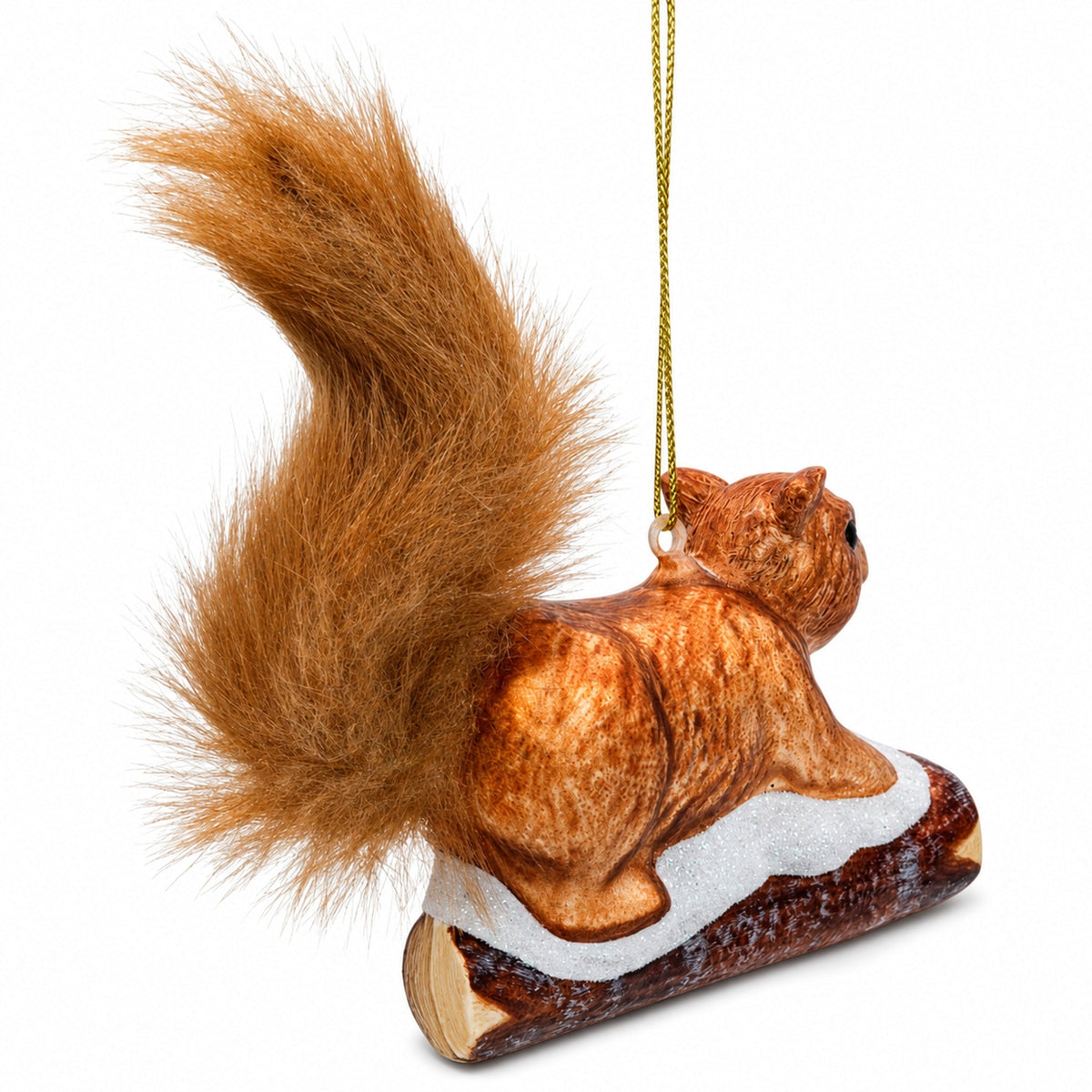 Squirrel on Snowy Branch Glass Christmas Ornament