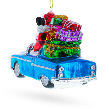 Santa Driving Convertible Car Glass Christmas Ornament