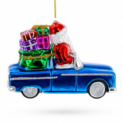 Santa Driving Convertible Car Glass Christmas Ornament