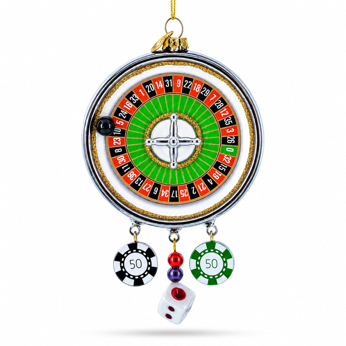 Roulette and Casino Poker Chip Glass Christmas Ornament