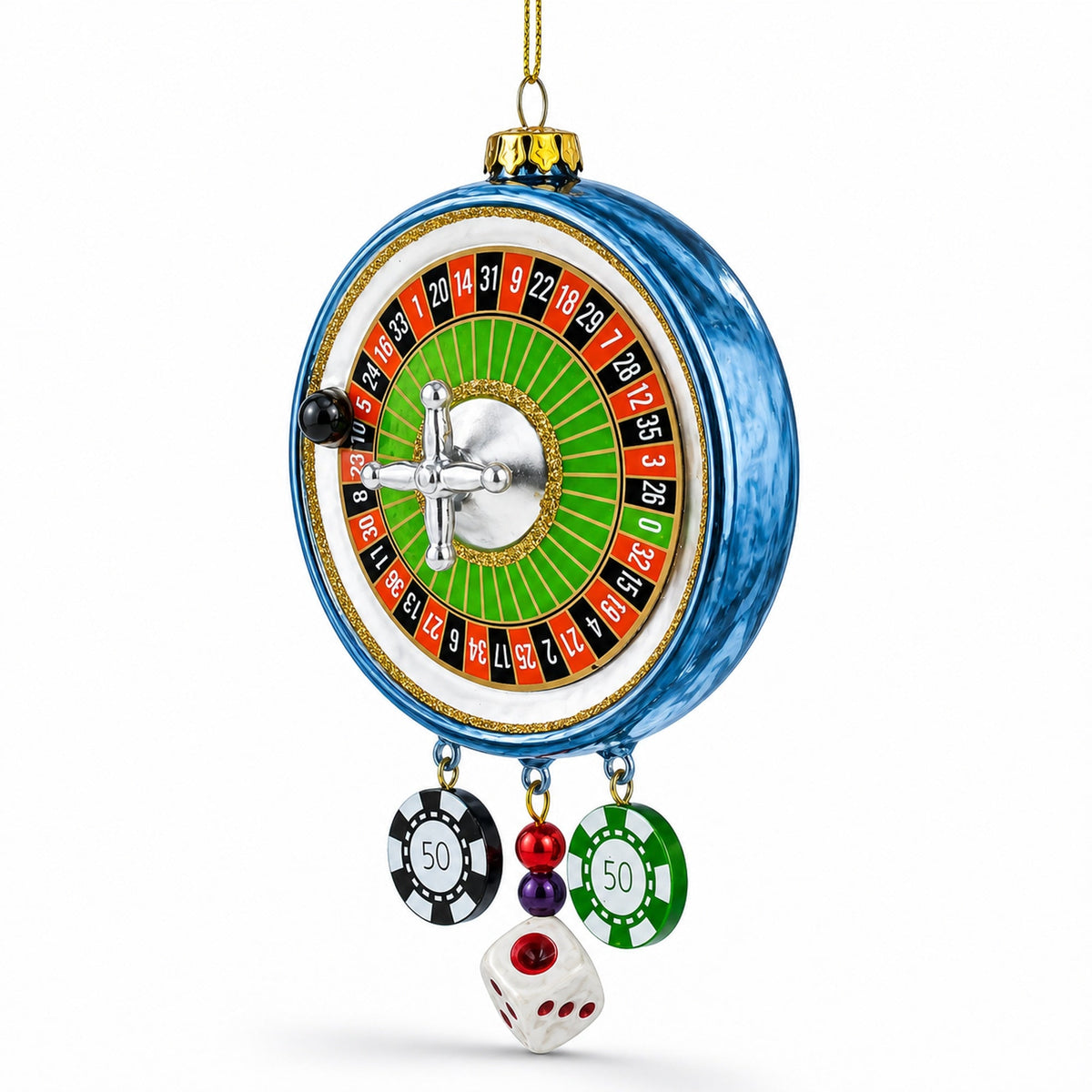 Roulette and Casino Poker Chip Glass Christmas Ornament