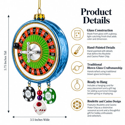Roulette and Casino Poker Chip Glass Christmas Ornament