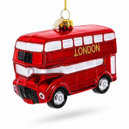 Double Decker Bus, London, UK Glass Christmas Ornament