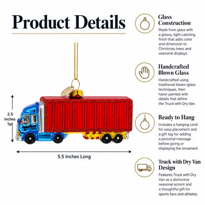 Truck with Dry Van Glass Christmas Ornament
