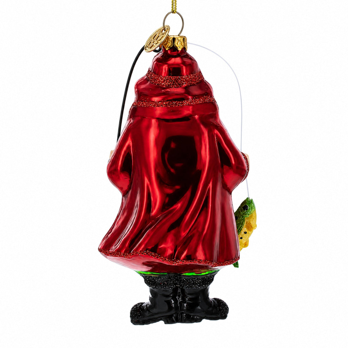 Angler Santa with Catch of the Day Glass Christmas Ornament