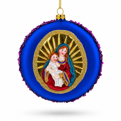 Holy Mother and Infant Jesus Glass Christmas Ornament