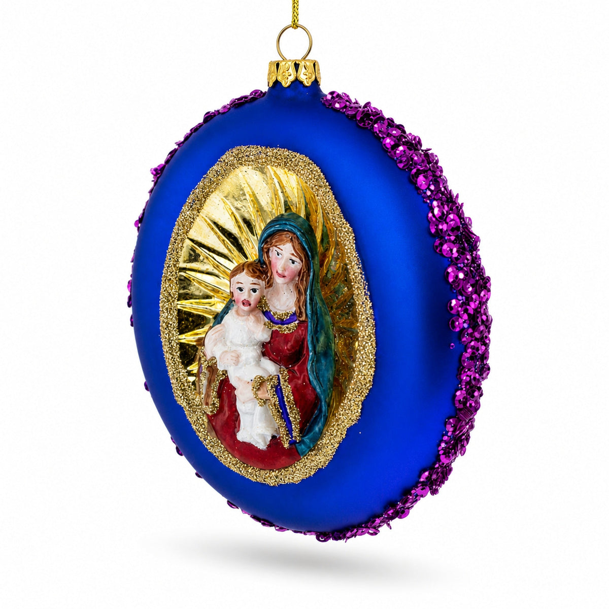 Holy Mother and Infant Jesus Glass Christmas Ornament