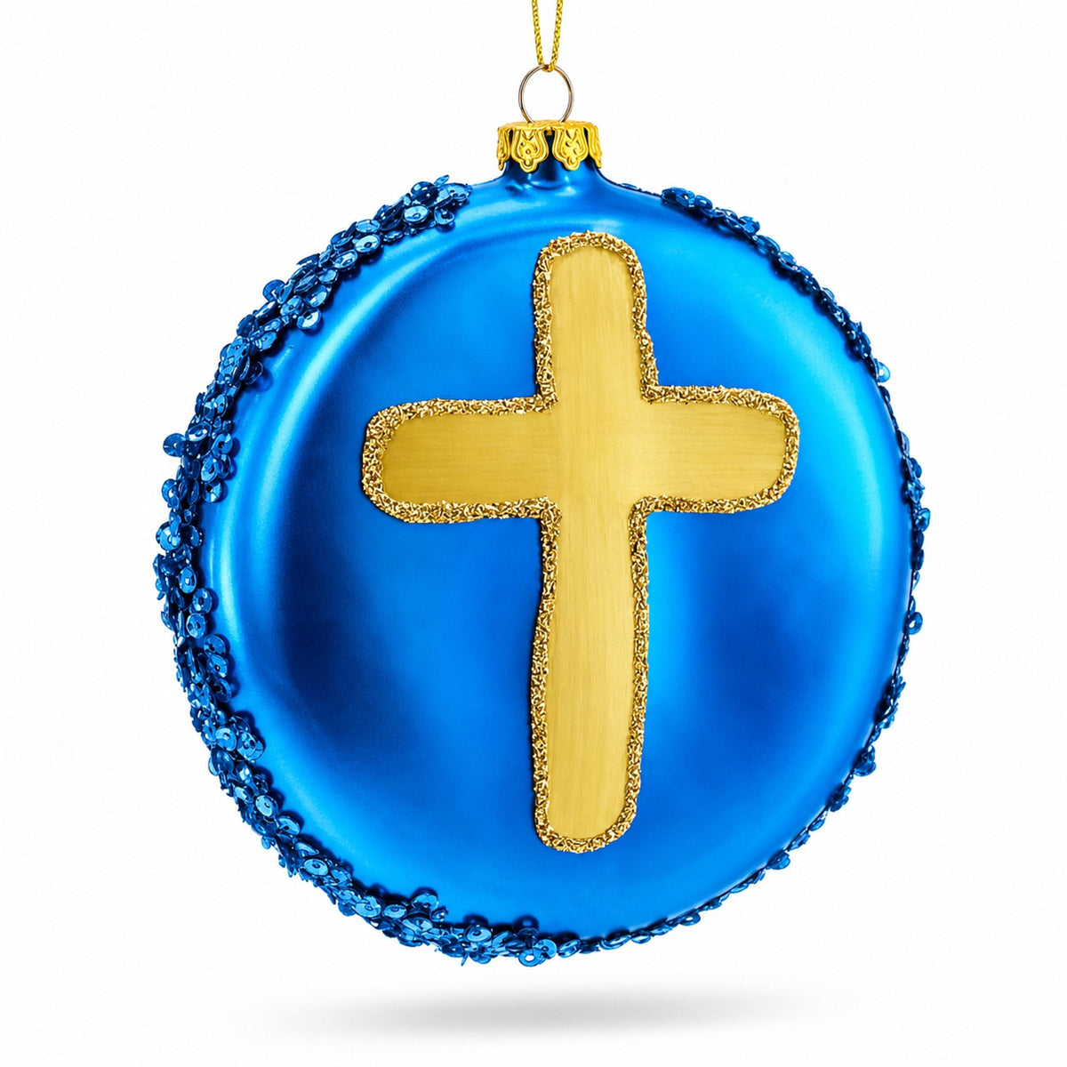 Serene Holy Family on Purple Disc Glass Christmas Ornament