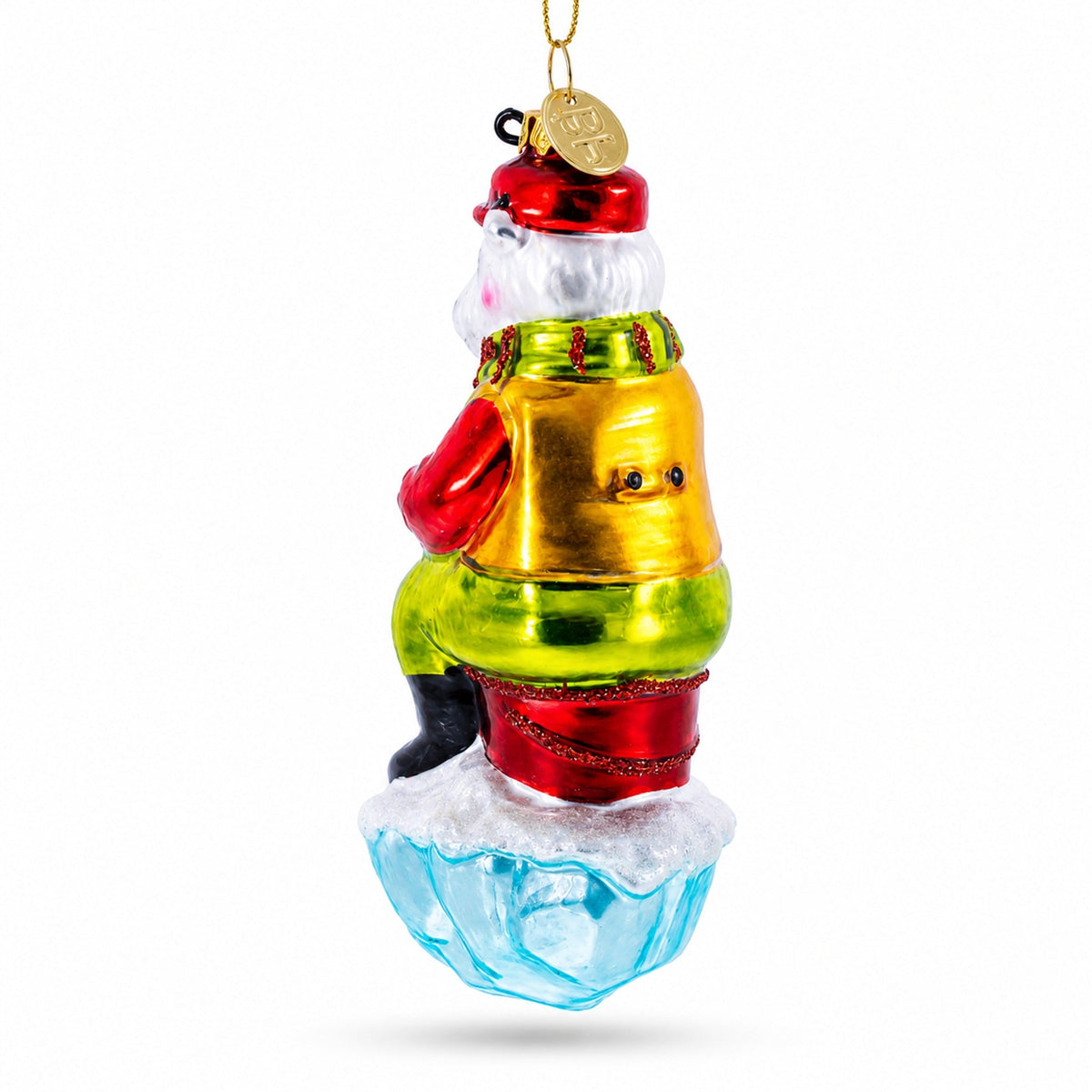 Polar Bear Ice Fishing Glass Christmas Ornament