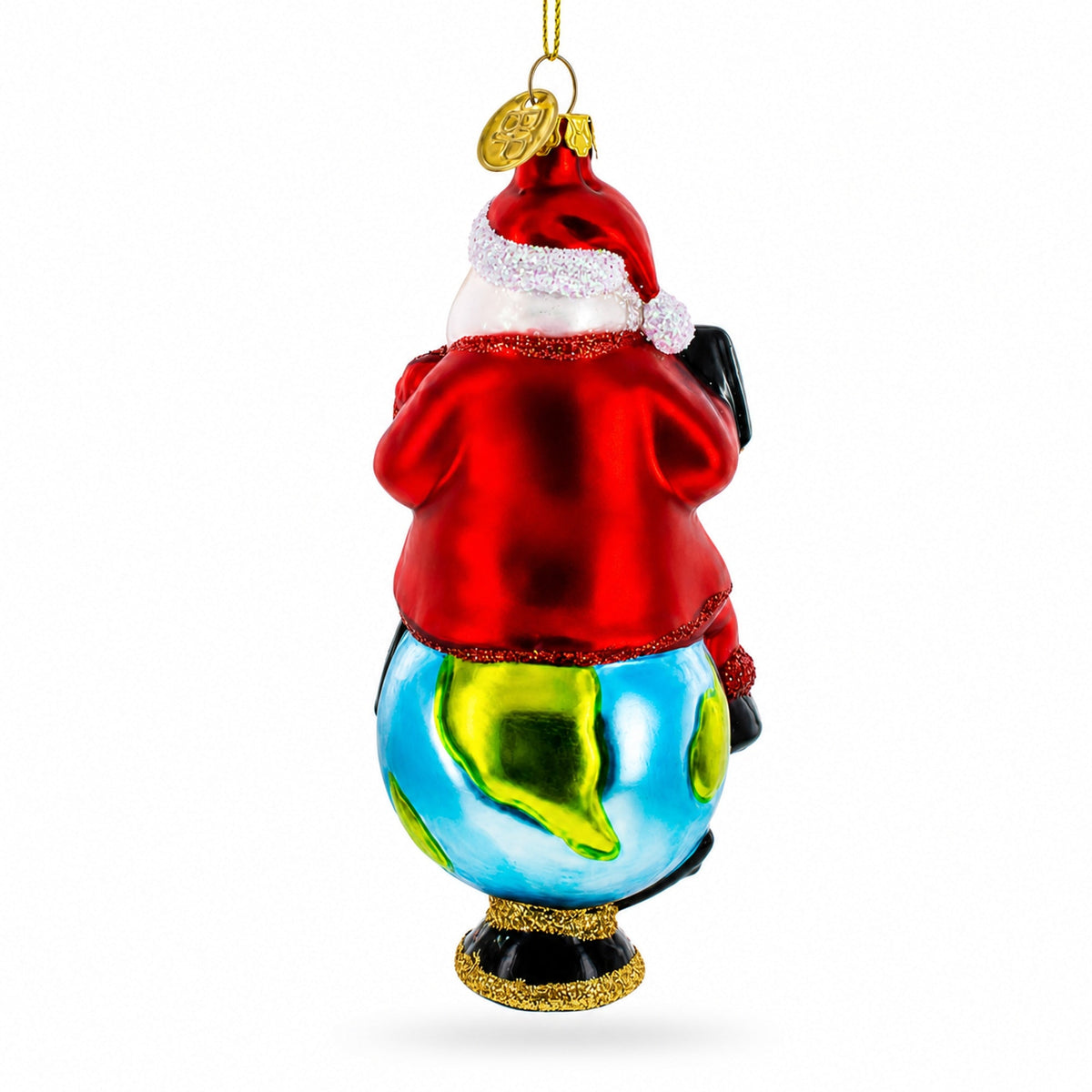 Teacher Santa on World Globe Glass Christmas Ornament