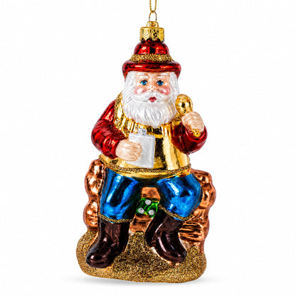 Cowboy Santa with Drink and Drumstick Glass Christmas Ornament
