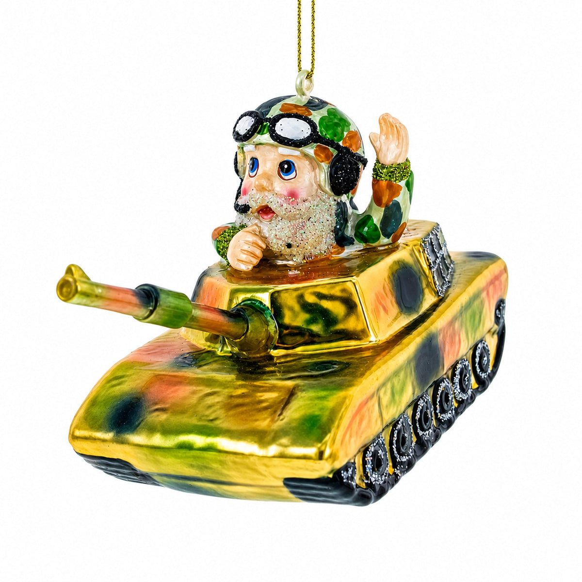 Santa the Tank Commander Glass Christmas Ornament