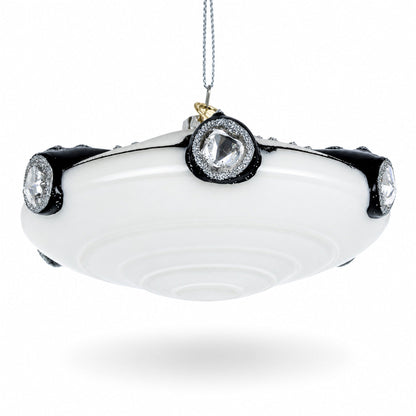 Intriguing UFO/ Alien Spaceship Glass Christmas Ornament
