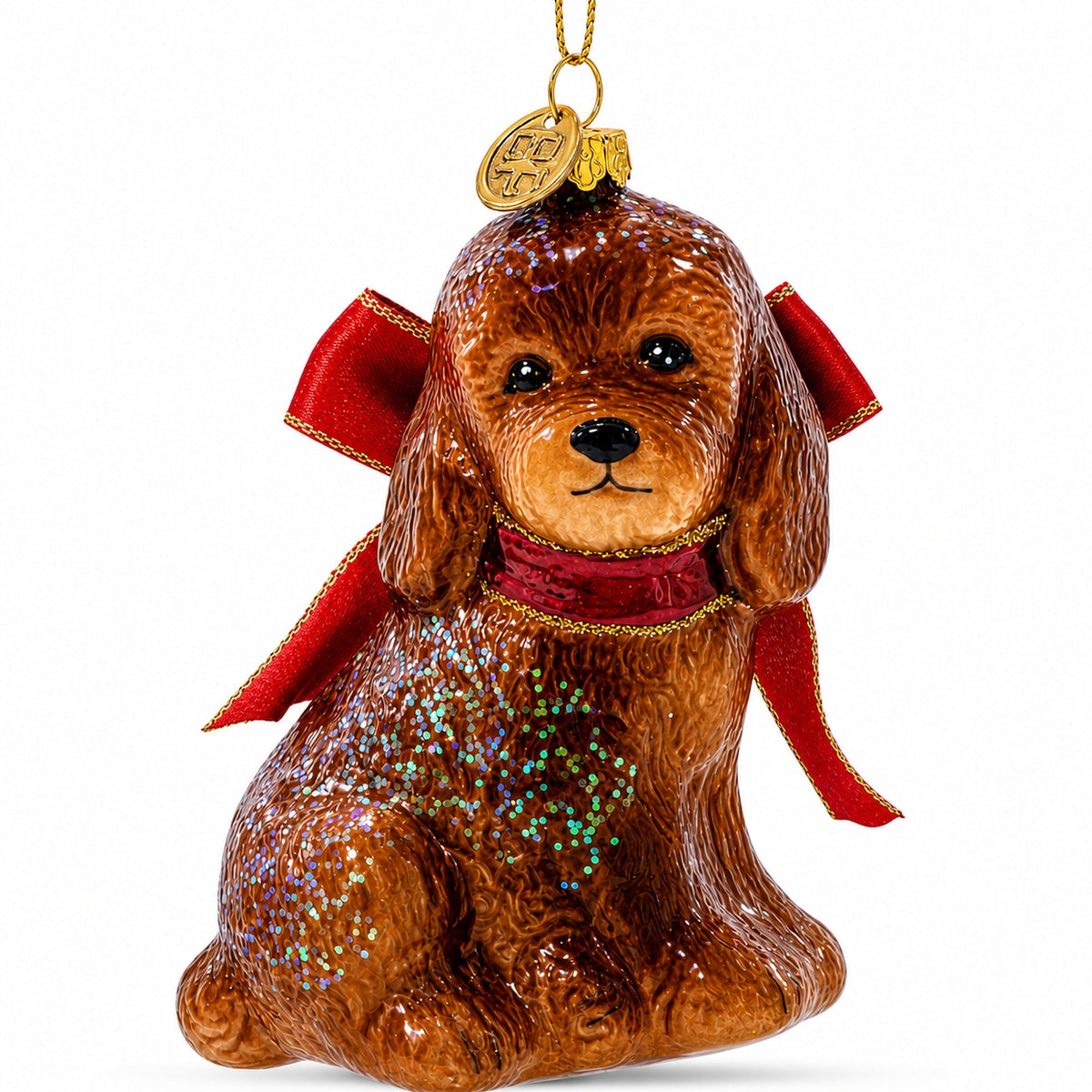 Glittery Spaniel Dog Glass Christmas Ornament