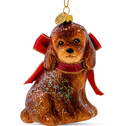 Glittery Spaniel Dog Glass Christmas Ornament