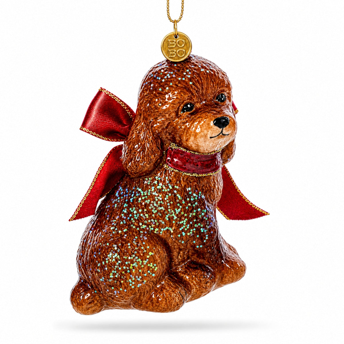 Glittery Spaniel Dog Glass Christmas Ornament