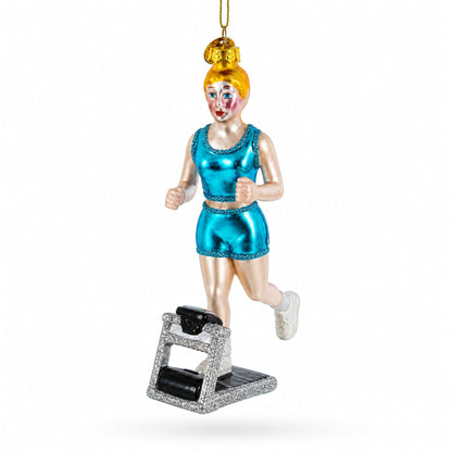 Treadmill Runner Fitness Girl Glass Christmas Ornament