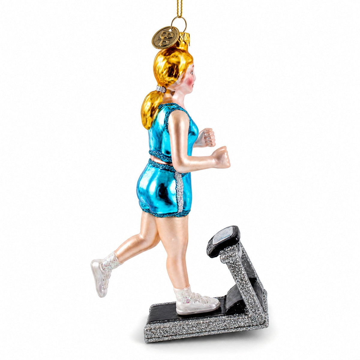 Treadmill Runner Fitness Girl Glass Christmas Ornament