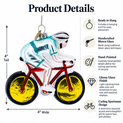Cycling Sportsman on Bicycle Glass Christmas Ornament