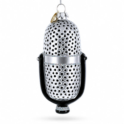 Silver Microphone Glass Christmas Ornament