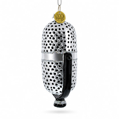 Silver Microphone Glass Christmas Ornament