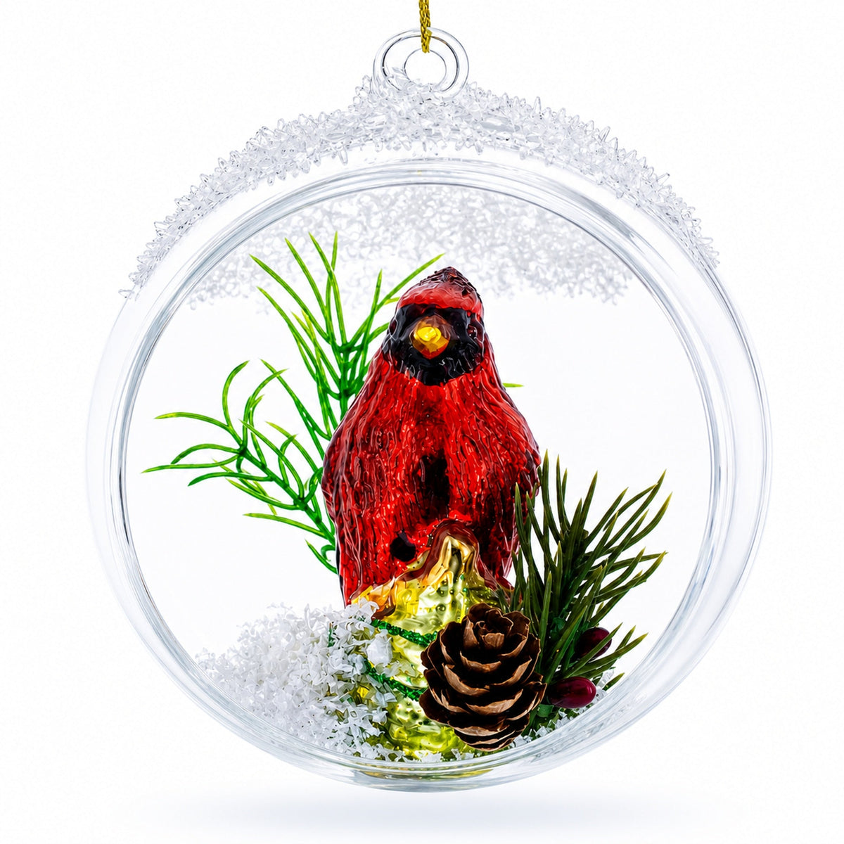 Red Cardinal Bird Encased in Glass Ball Christmas Ornament