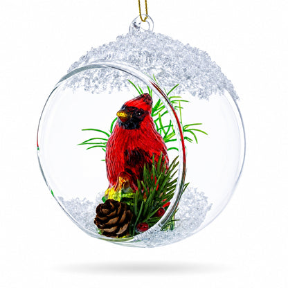 Red Cardinal Bird Encased in Glass Ball Christmas Ornament