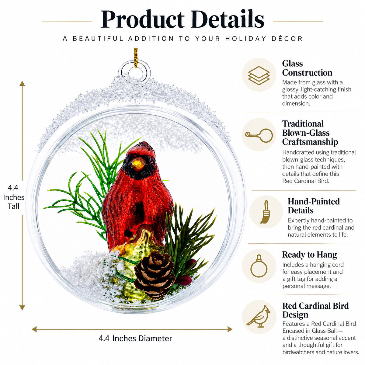 Red Cardinal Bird Encased in Glass Ball Christmas Ornament