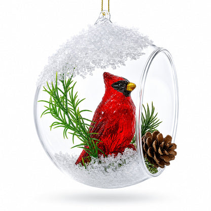 Red Cardinal Bird Encased in Glass Ball Christmas Ornament