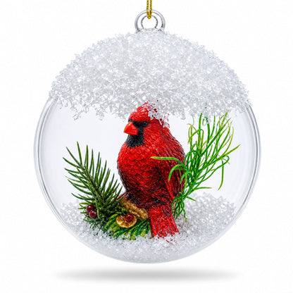Red Cardinal Bird Encased in Glass Ball Christmas Ornament