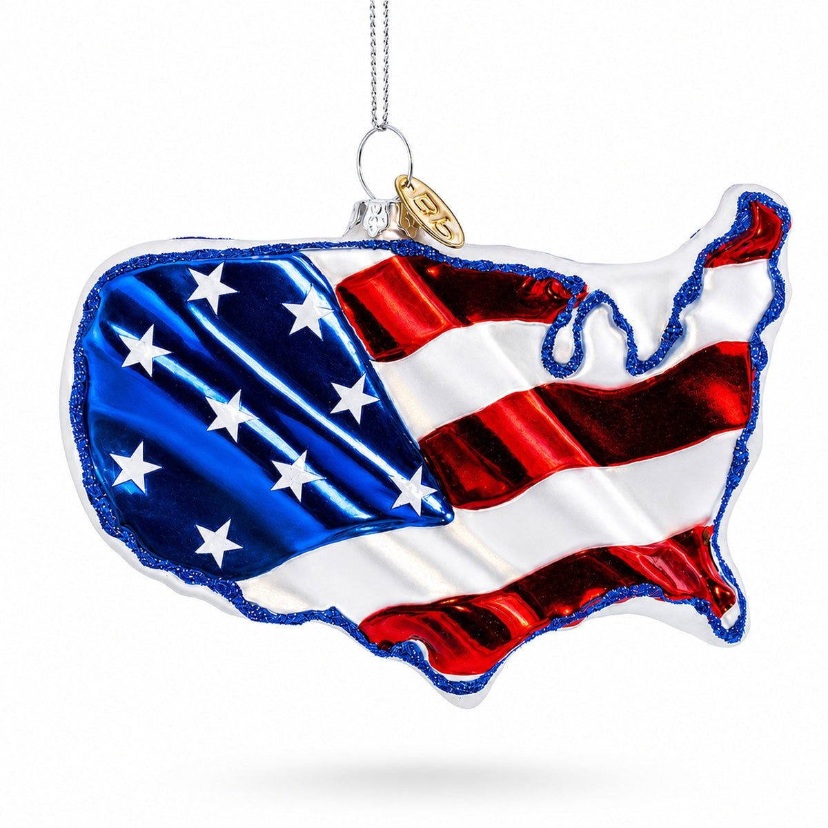 United States Flag on Map Glass Christmas Ornament