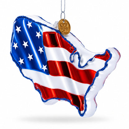 United States Flag on Map Glass Christmas Ornament