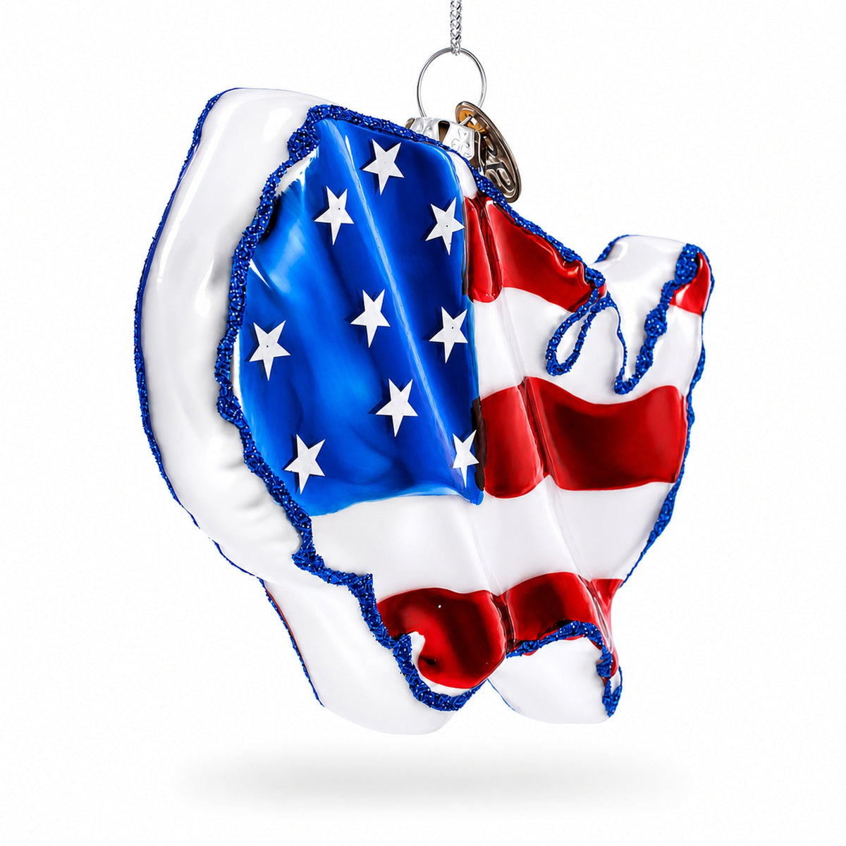United States Flag on Map Glass Christmas Ornament