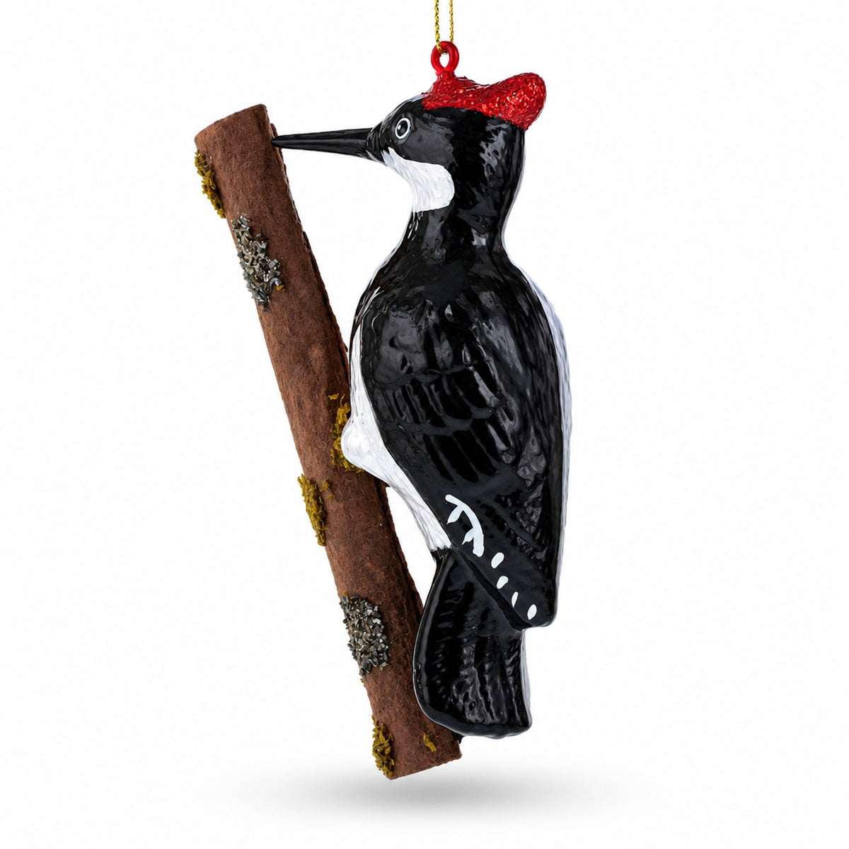Woodpecker Perched on a Branch Glass Christmas Ornament