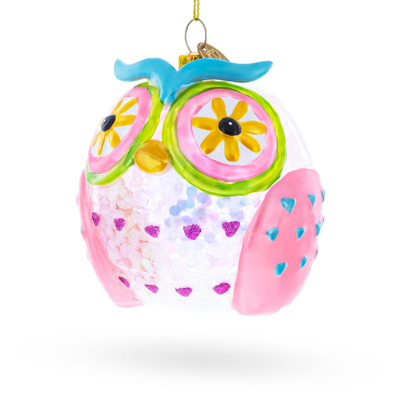 Sage Wise Owl Glass Christmas Ornament