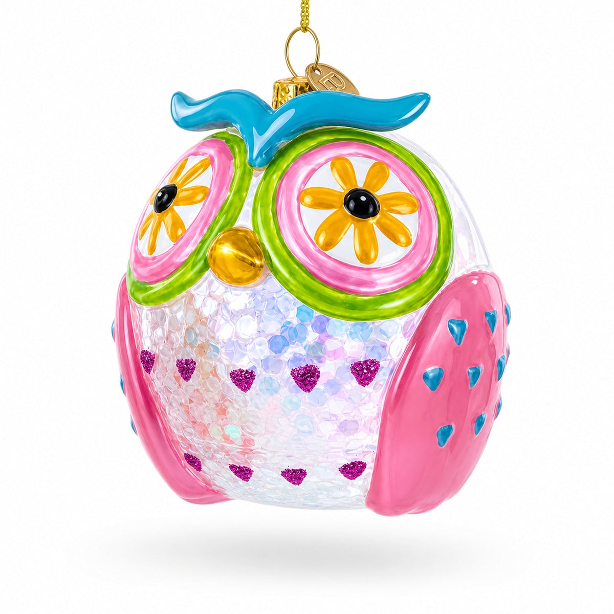 Sage Wise Owl Glass Christmas Ornament