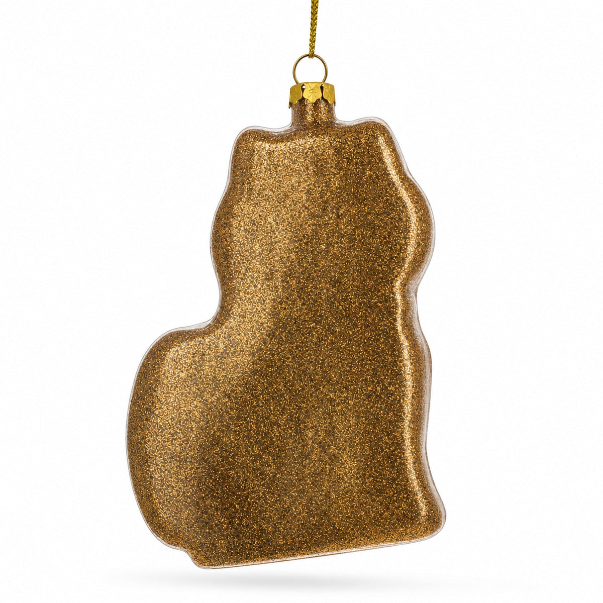 Glittered Gingerbread Cat Holding a Fish Glass Christmas Ornament