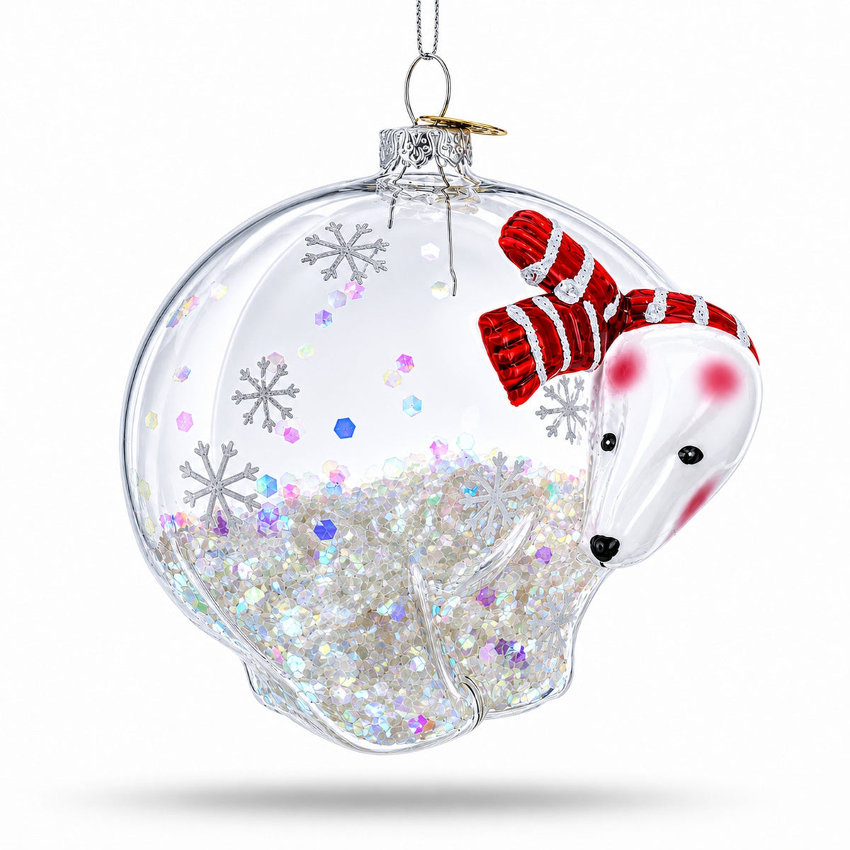 Clear Polar Bear Glass Christmas Ornament