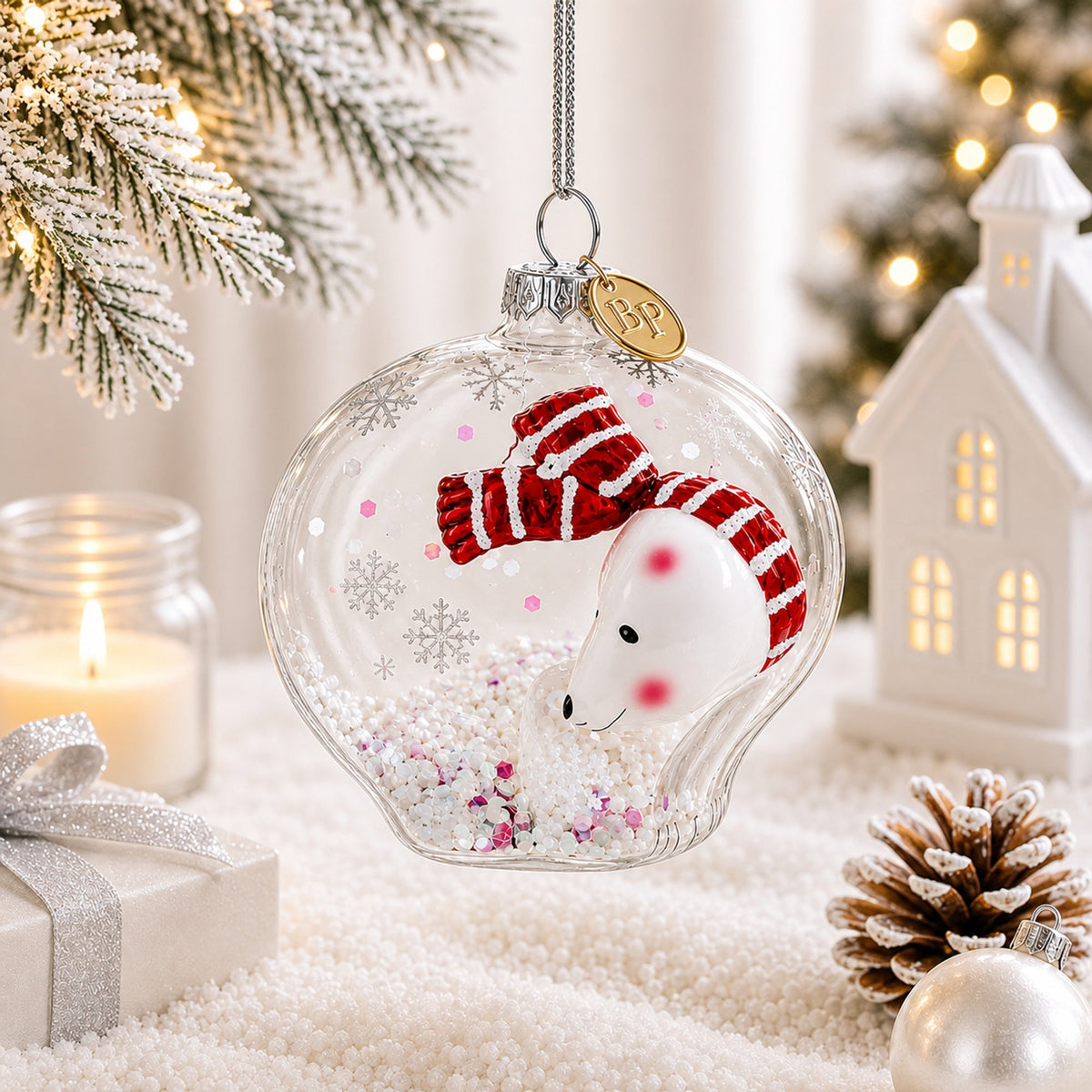 Clear Polar Bear Glass Christmas Ornament