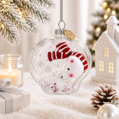 Clear Polar Bear Glass Christmas Ornament