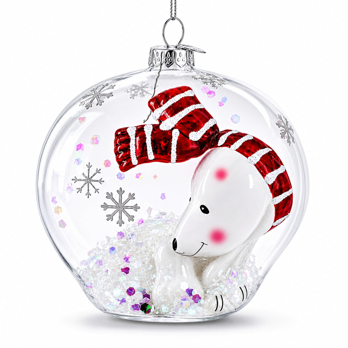 Clear Polar Bear Glass Christmas Ornament