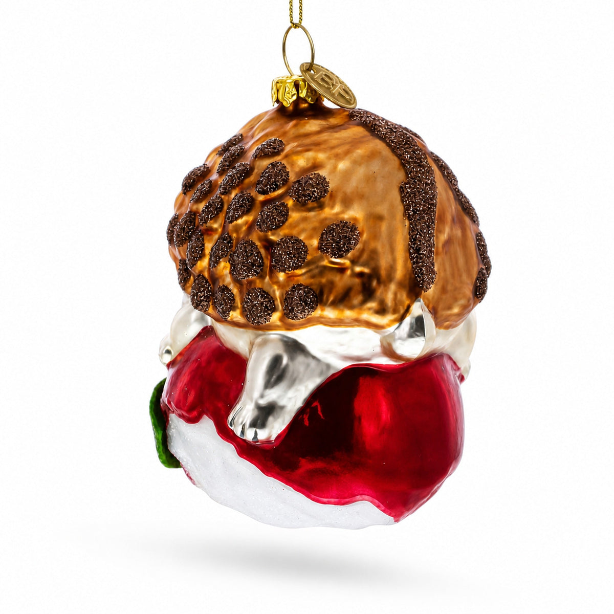 Hedgehog Savoring a Red Apple Glass Christmas Ornament