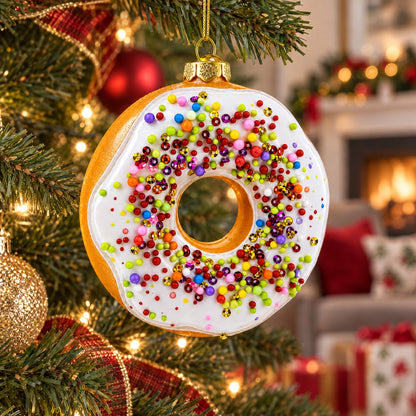 Doughnut Delight Glass Christmas Ornament