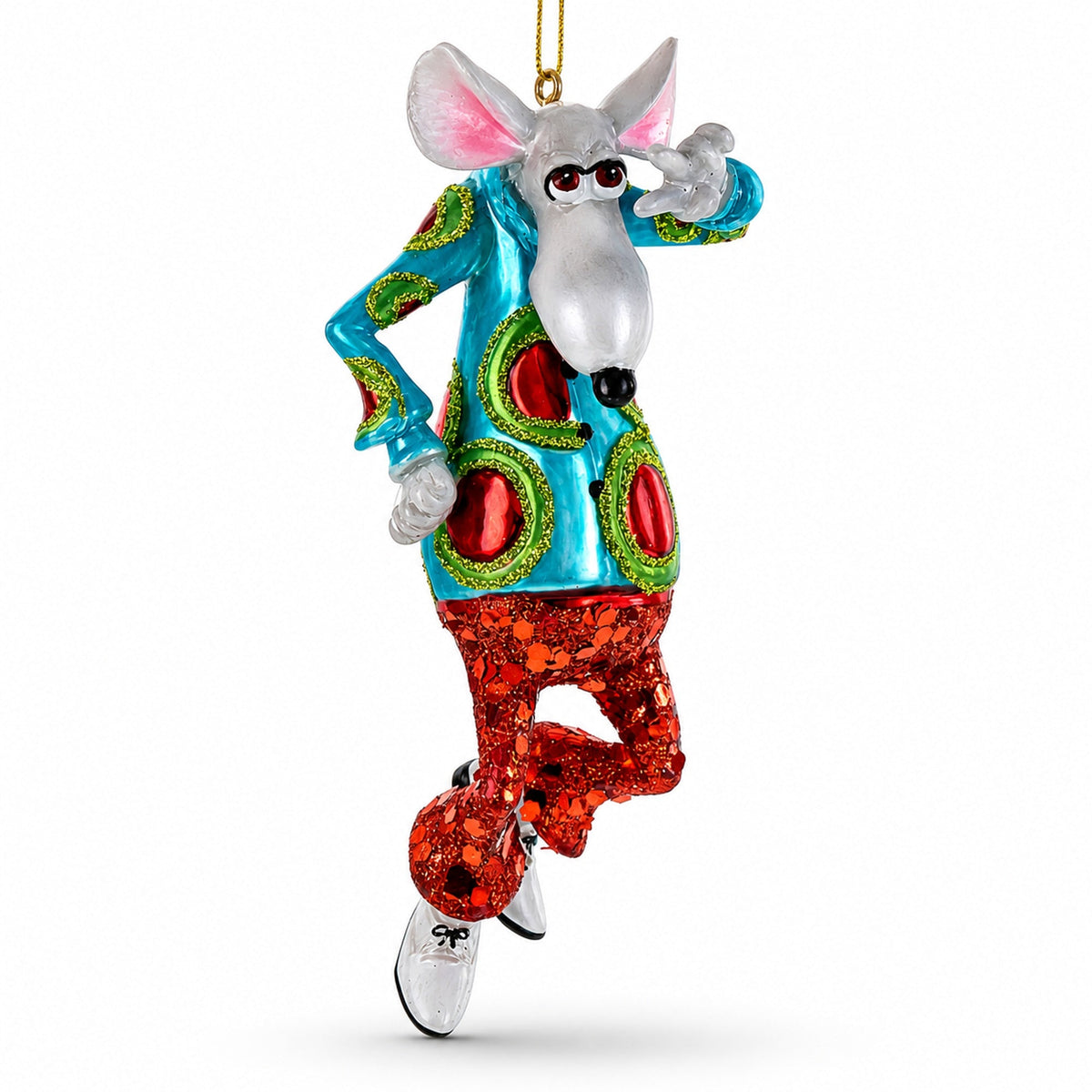 Groovy Disco Dancing Rat Glass Christmas Ornament
