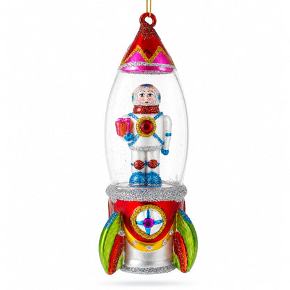 Trailblazing Astronaut Inside Spaceship Glass Christmas Ornament