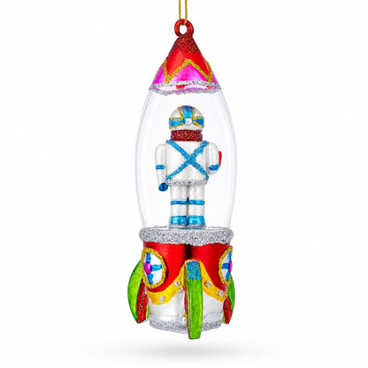 Trailblazing Astronaut Inside Spaceship Glass Christmas Ornament