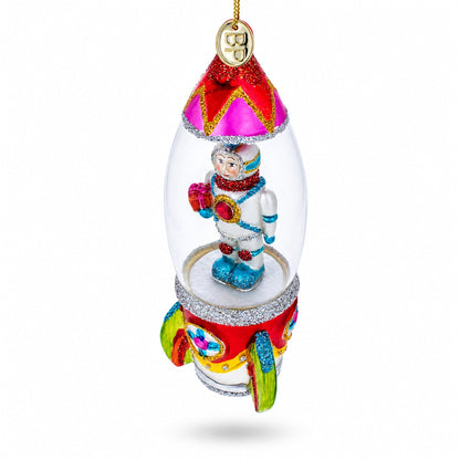 Trailblazing Astronaut Inside Spaceship Glass Christmas Ornament