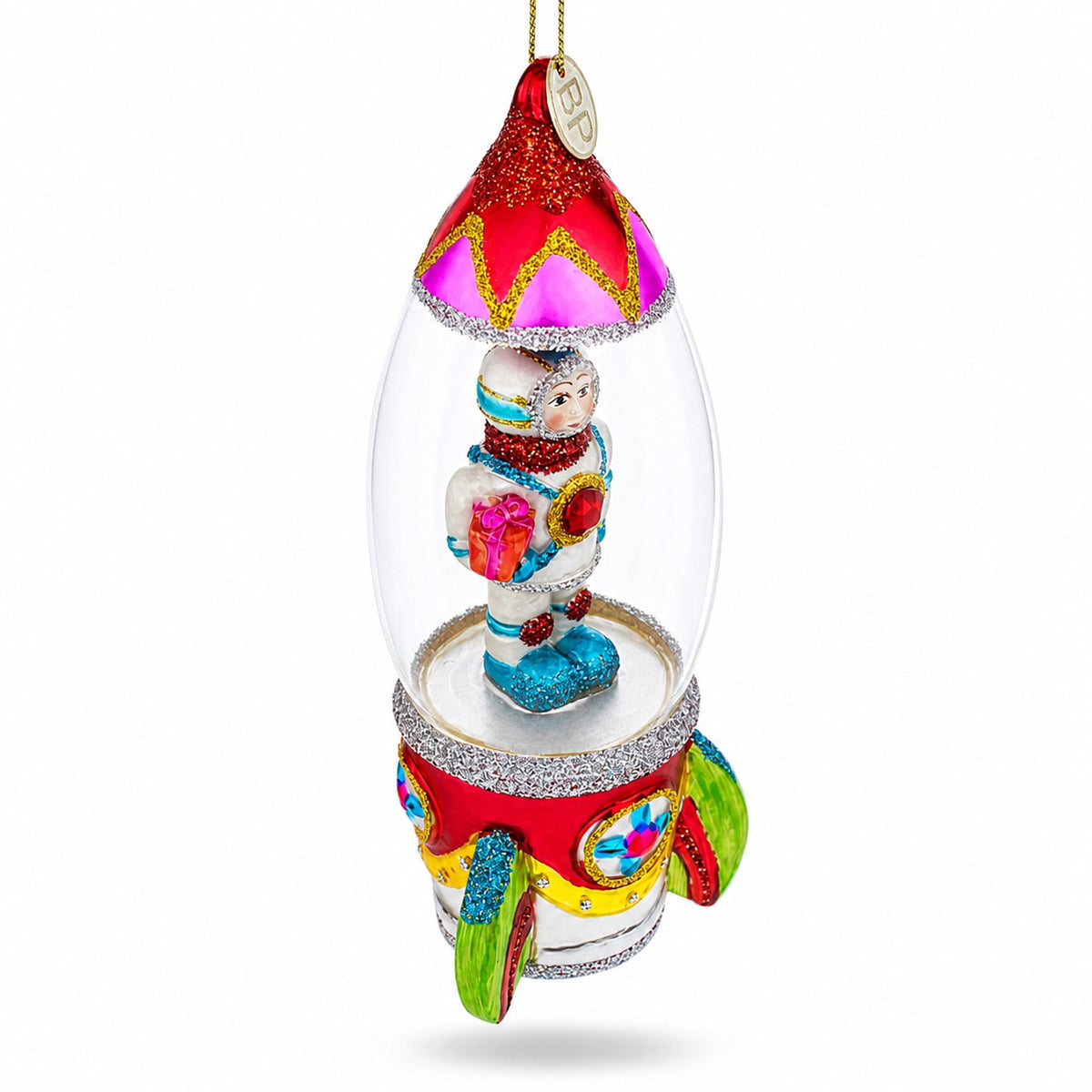 Trailblazing Astronaut Inside Spaceship Glass Christmas Ornament