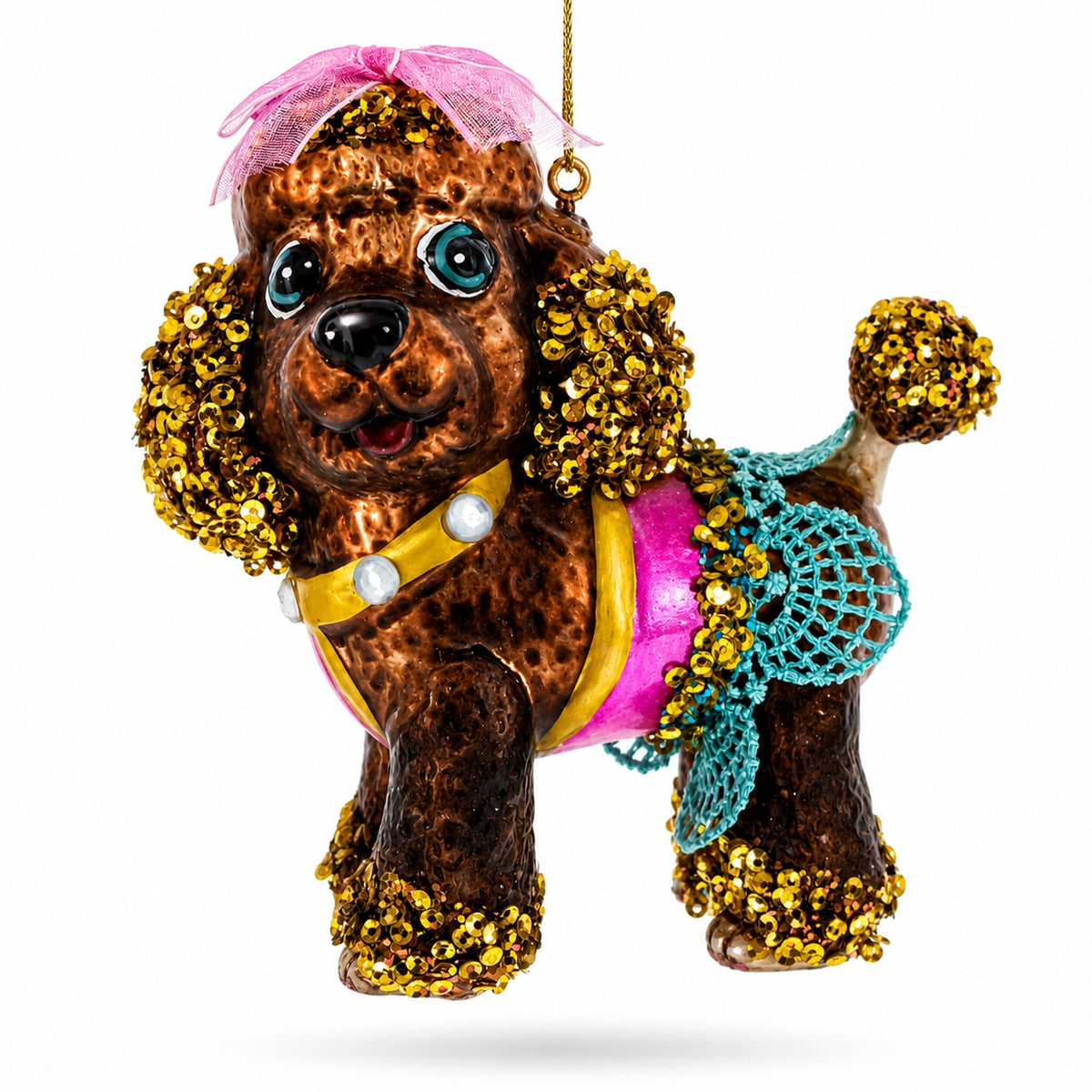 Poodle Glass Christmas Ornament