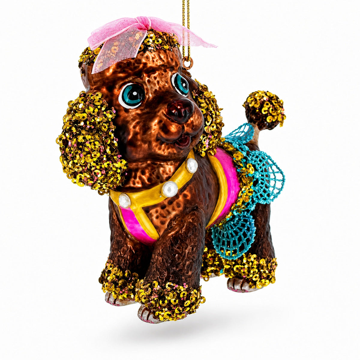 Poodle Glass Christmas Ornament